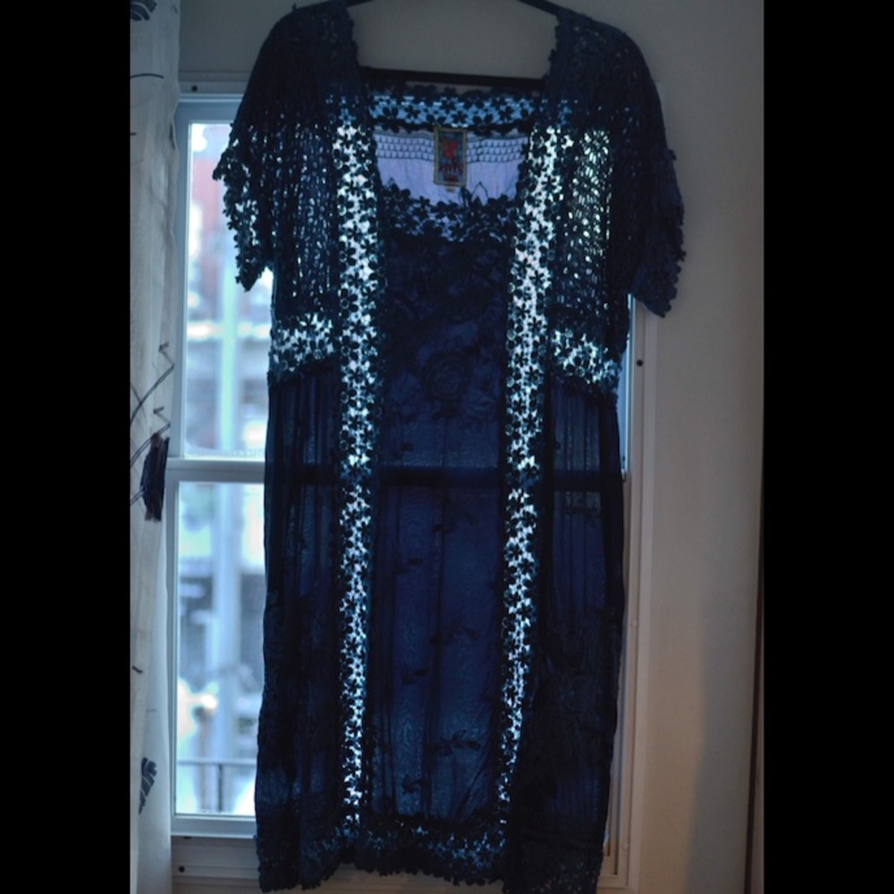 Johnny Was blue dress with lace size large